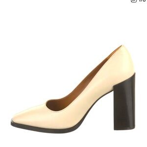 STAUD Cream and Black Block Heel Pumps